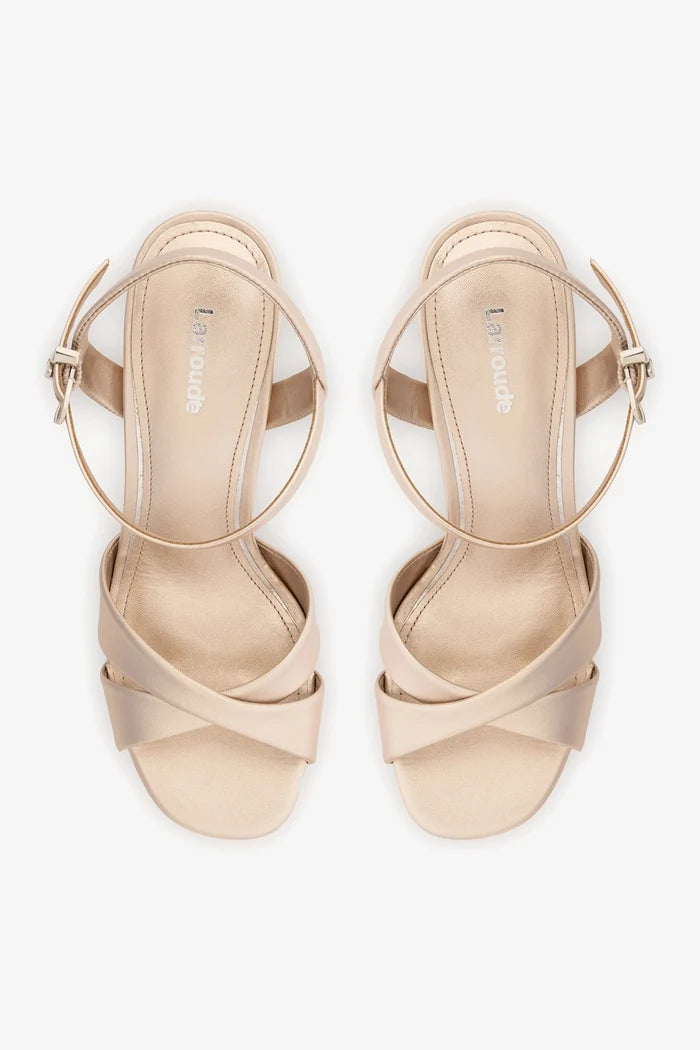 Bianca High Platform Sandal In Champagne Metallic Leather Sandal Larroudé
