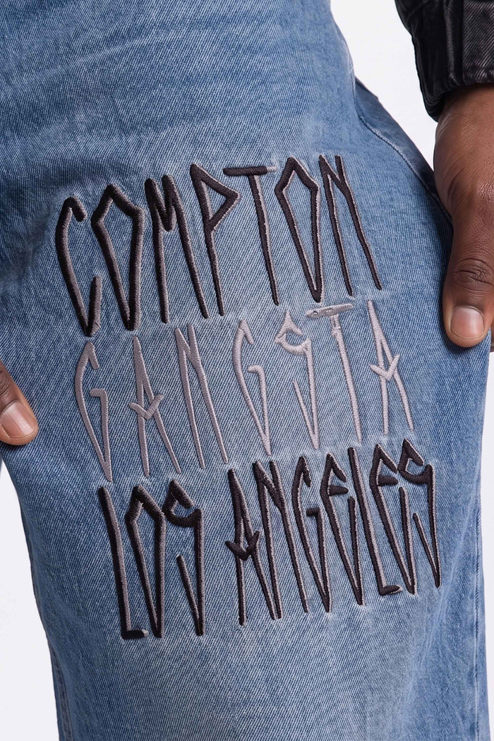 Calça Jeans Barriel Compton Bordada Pixo Two Pocket