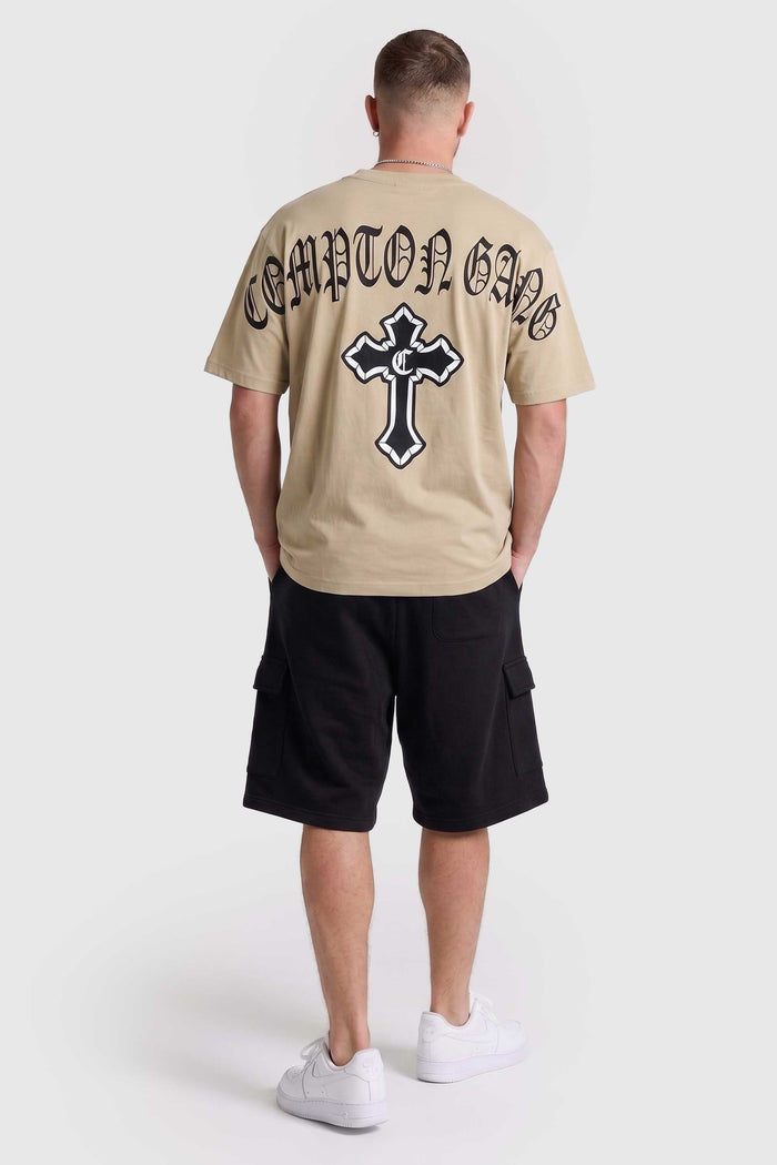 Camiseta Compton Oversized Gang Cross Bege