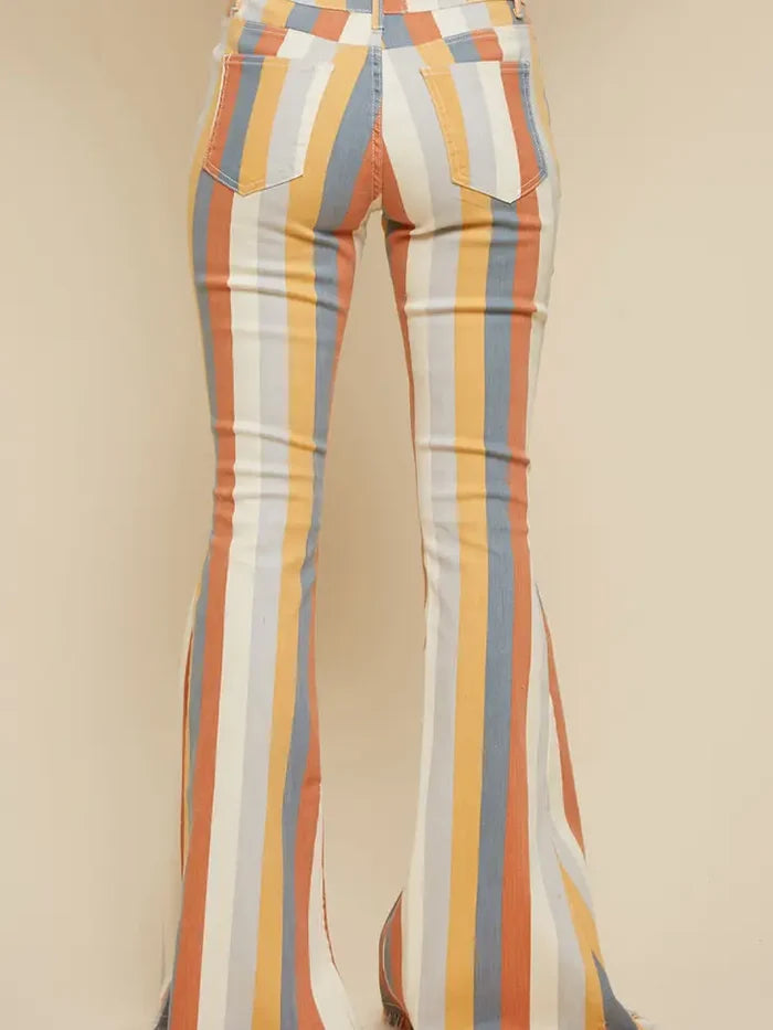 Caramel Multi Striped Flared Bottoms
