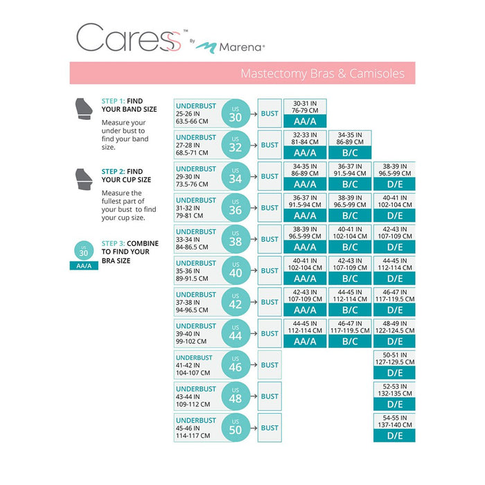 Caress by Marena Size Chart, Mastectomy Bra, B16P