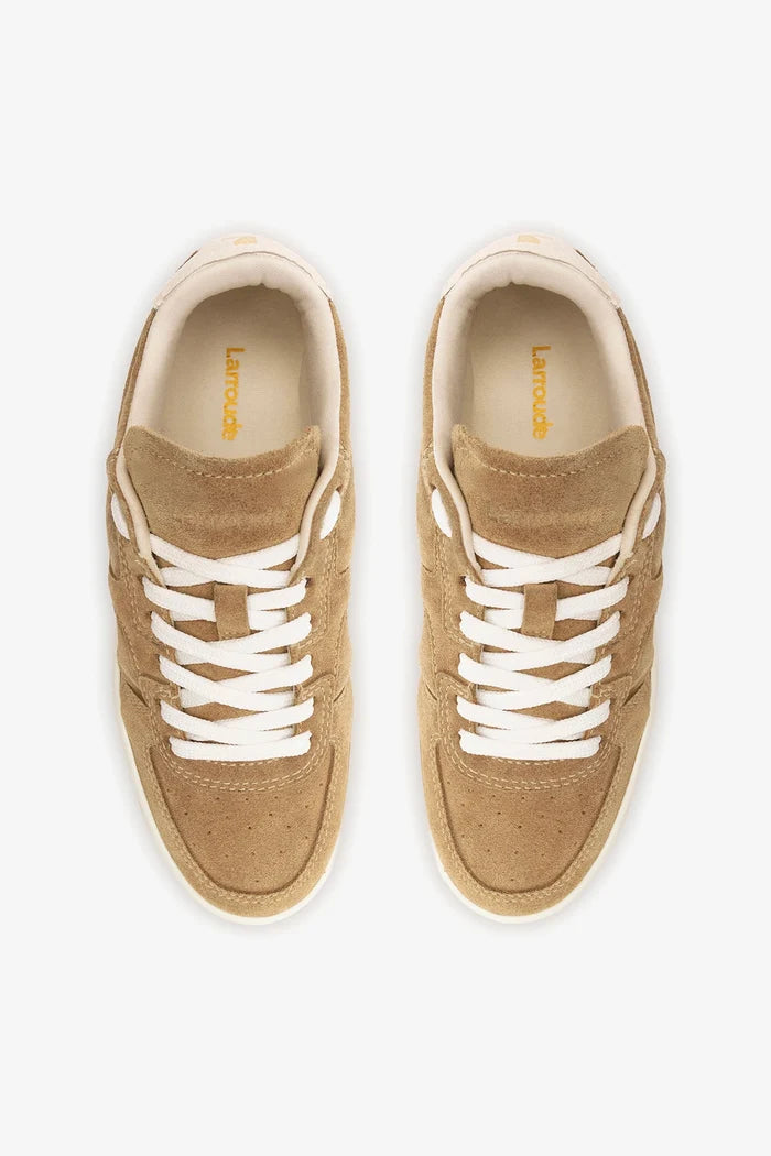 George Sneaker In Peanut Suede and Ivory Leather Sneaker Larroudé