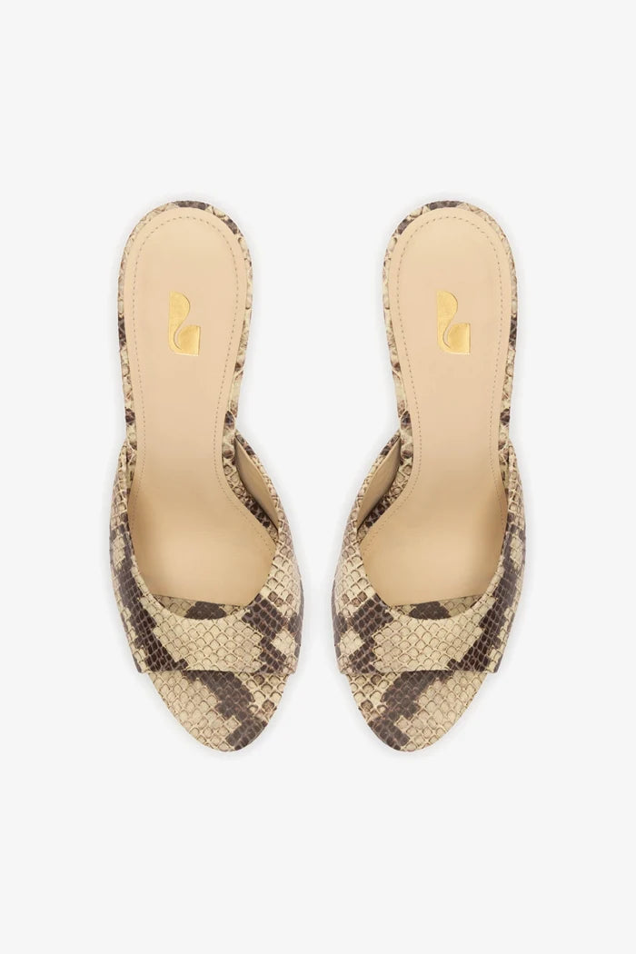 Jasmine Hi Mule In Snake Printed Neutral Mule Larroudé