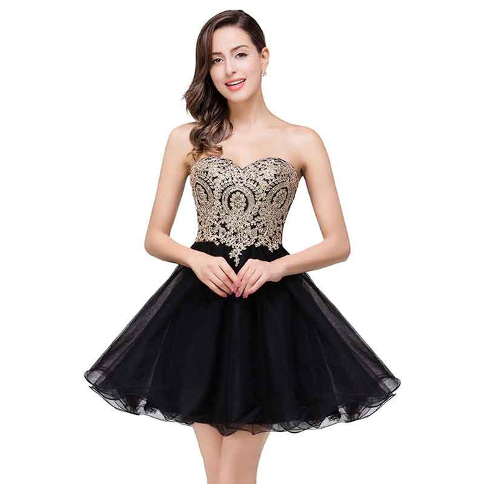Junior's Gold Lace Applique Short Party Homecoming Dresses