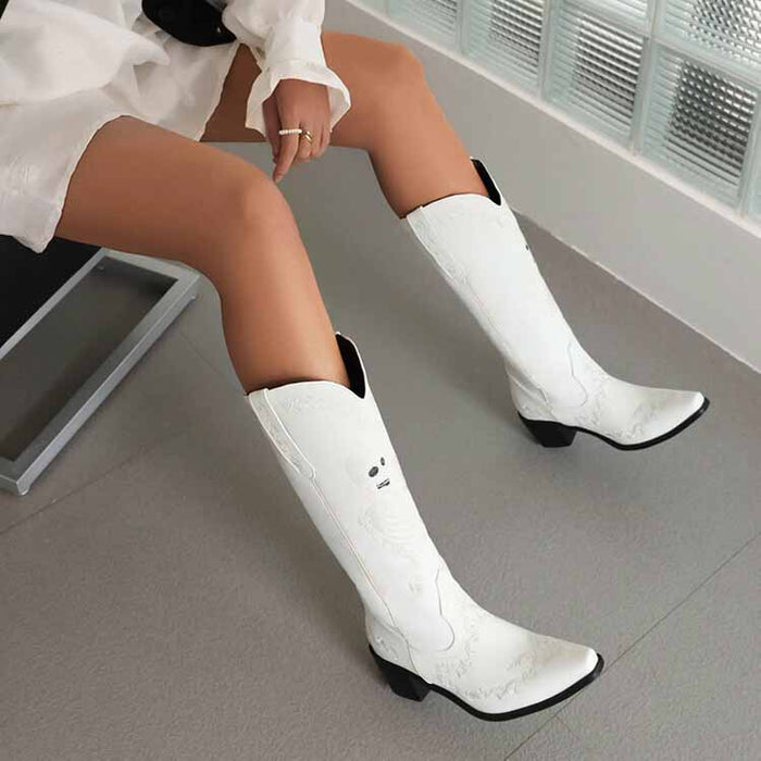 Unique cowgirl boots with embroidery in white featuring a stylish design and comfortable fit