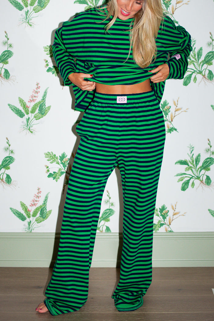 Oversized Long Sleeve Tee - Kelly Green/Navy Stripe