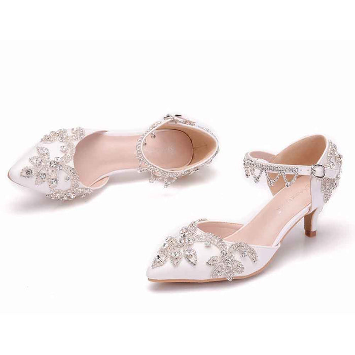 Pointed Toe Bridal Prince Shoes Rhinestone Low Heels Wedding Shoes