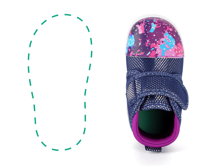 Purple Galaxy Squeakerless Single Shoes | Sparkly Purple ikiki® Shoes Size 3 Purple Right Shoe Only