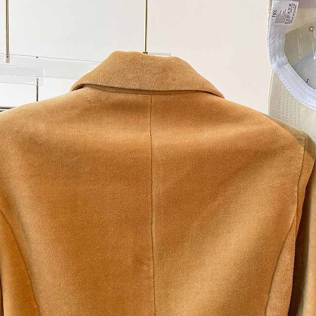 Camel velvet women's pantsuit with a stylish collar and soft texture for elegant occasions