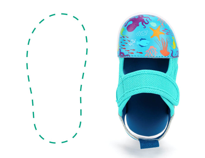 Secret Seascape Single Squeakerless Toddler Sandals | Blue Squeakerless Sandals ikiki® Shoes Size 4 Right Sandal Only