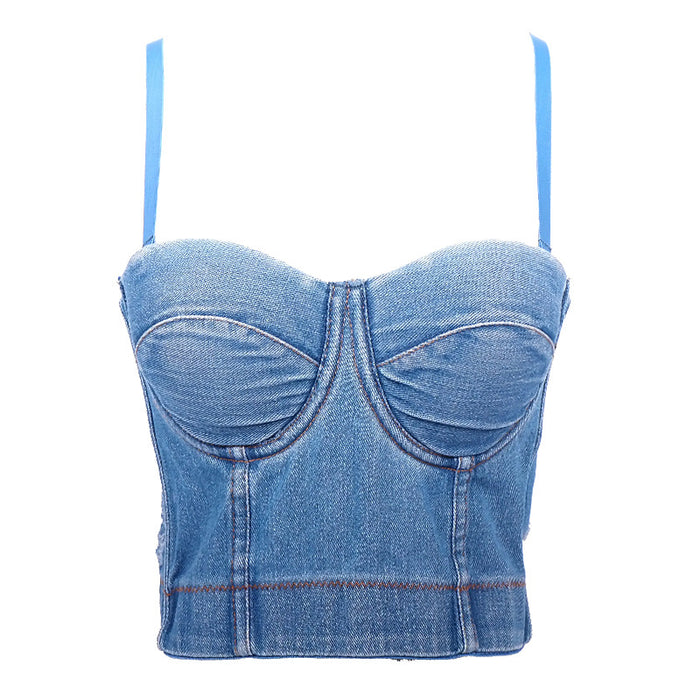 Sexy Denim Blue Corset Party Corset Vest Black Bra