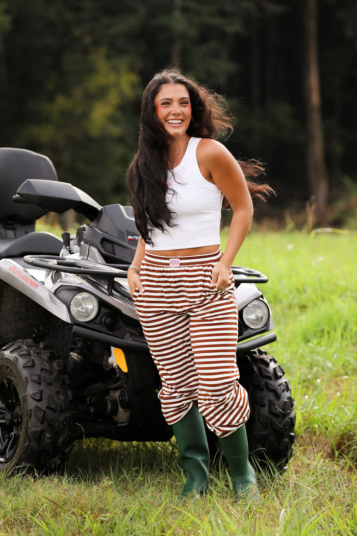 Stripe Wide Leg Pant - Chocolate