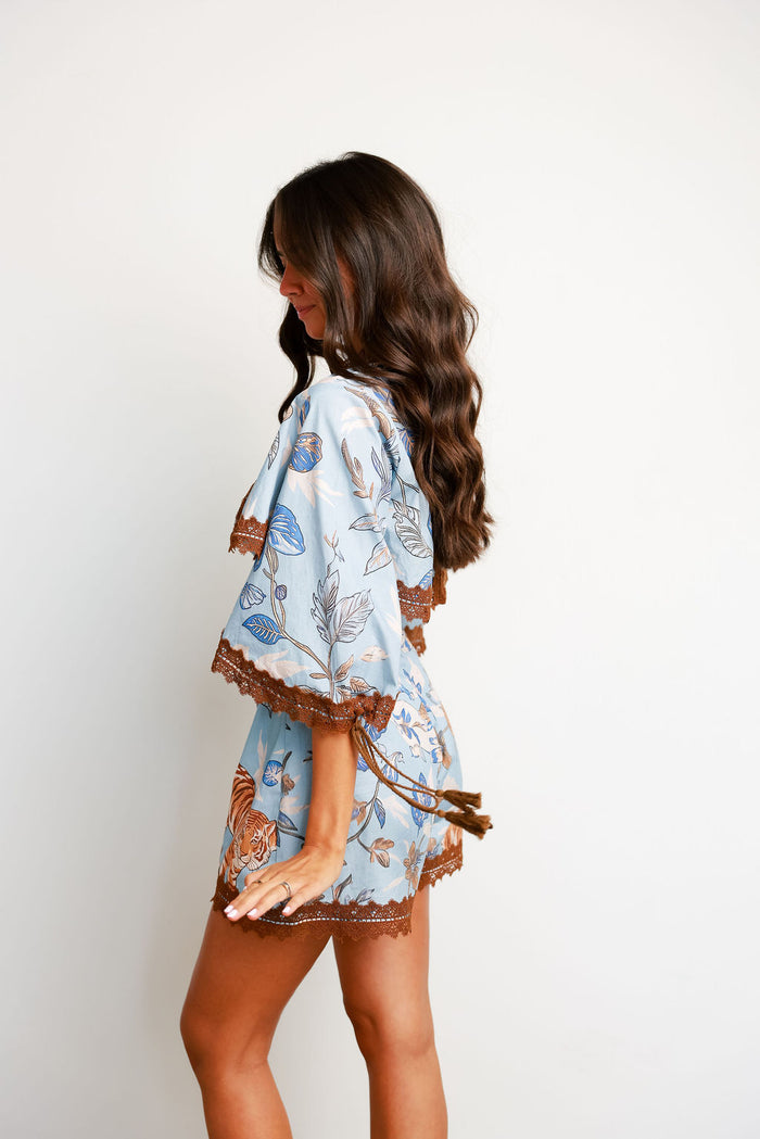 Tiger Toile Romper - Blue PREORDER