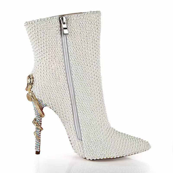 Wedding Boots Rhinestone Pointed Toe Stiletto Heel Bridal's Boots