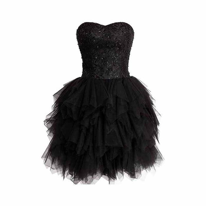 Women Black Gala Short Prom Tulle Strapless Evening Cocktail Party Homecoming Dress
