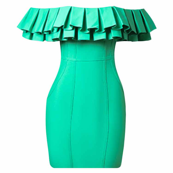 Women 'S One Shoulder Puff Collar Green Bodycon Bandage Cocktial Party Dresses