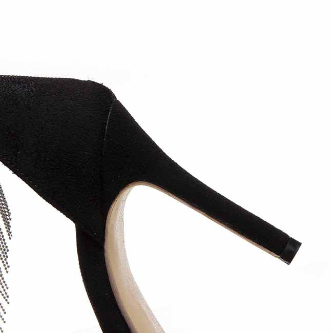 Women Strappy Strap Chain Black Suede High Heels