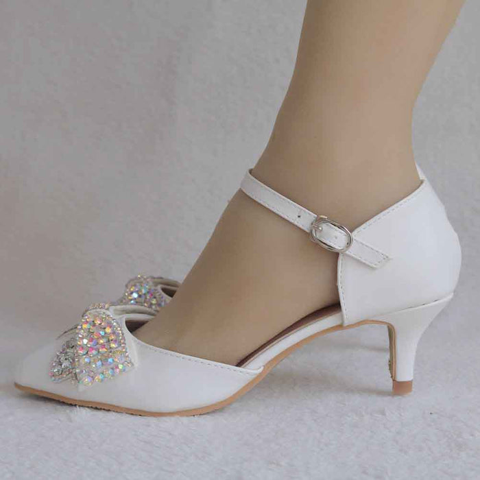 Women Thick Heel Mary-Jane Bridal Wedding Shoes with Rhinestone