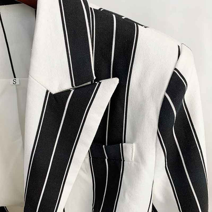 Women's Black and White Striped Pants Suit