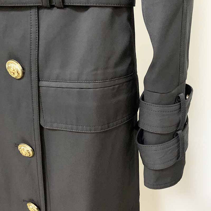 Women's Black Trench Coats Double Breasted Outwear Coat With Belt