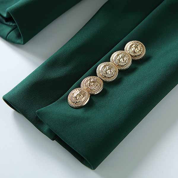 Women's Blackish Green Lion Buttons Fitted Blazer Jacket
