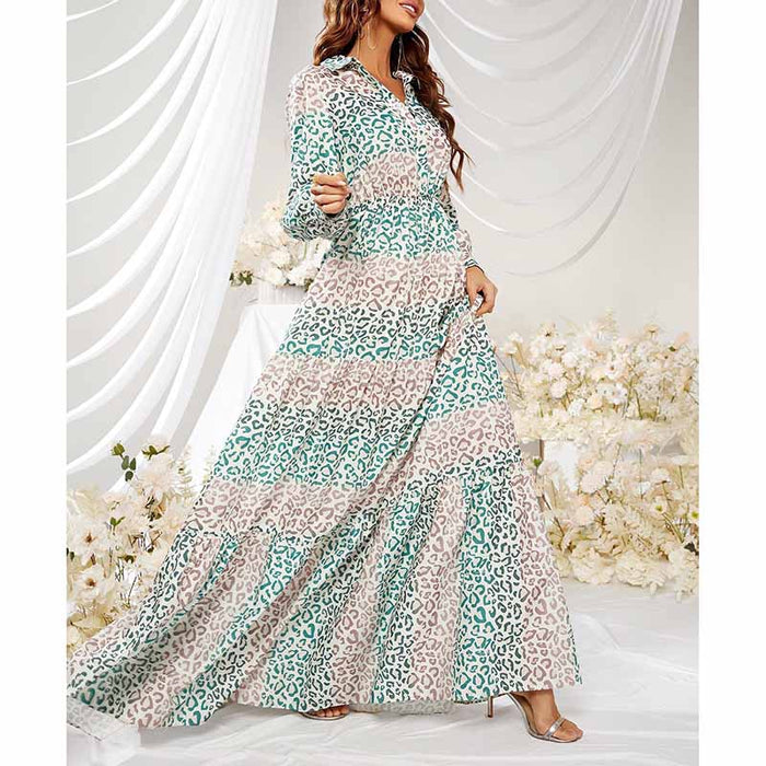 Womens Blue Leopard Floral-Printed Maxi Dress