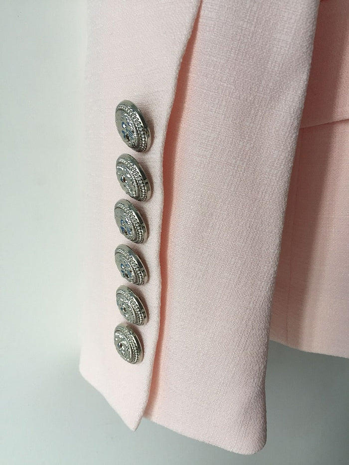 Women's Fitted Gold Lion Buttons Fitted Jacket Formal Pink Blazer