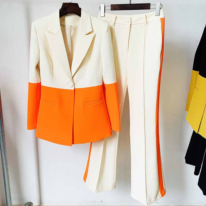 Women's Formal Two Piece Pantsuit Flare Bottoms Two Piece Suit Red Pantsuit Set