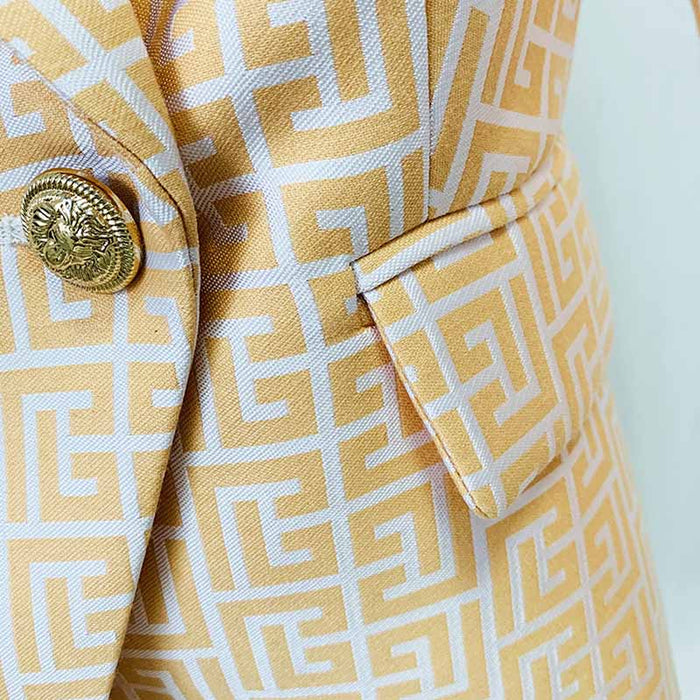 Women's Gold Blazer Labyrinth Pattern Jacket Coats with Gold Buttons