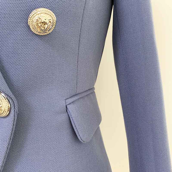 Women's Golden Lion Buttons Fitted Belted Jacket Dusty Blue Blazer