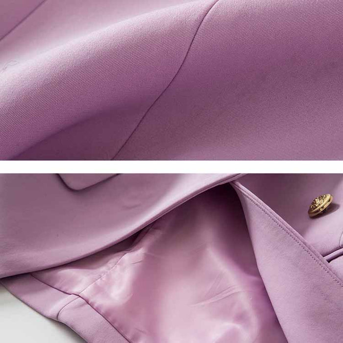 Women's Luxury Fitted Lavender Blazer Golden Lion Buttons Coat Jacket