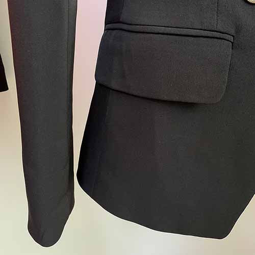 Women's Metal Lion Buttons Studded Fitted Classic Blazer Black