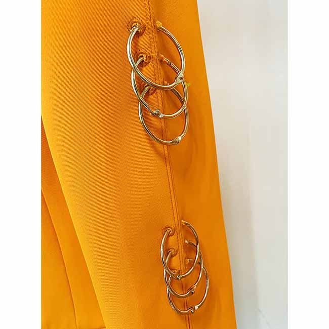 Women's Orange Pantsuit Single Button Flared Pants Suit Jacket + Trousers