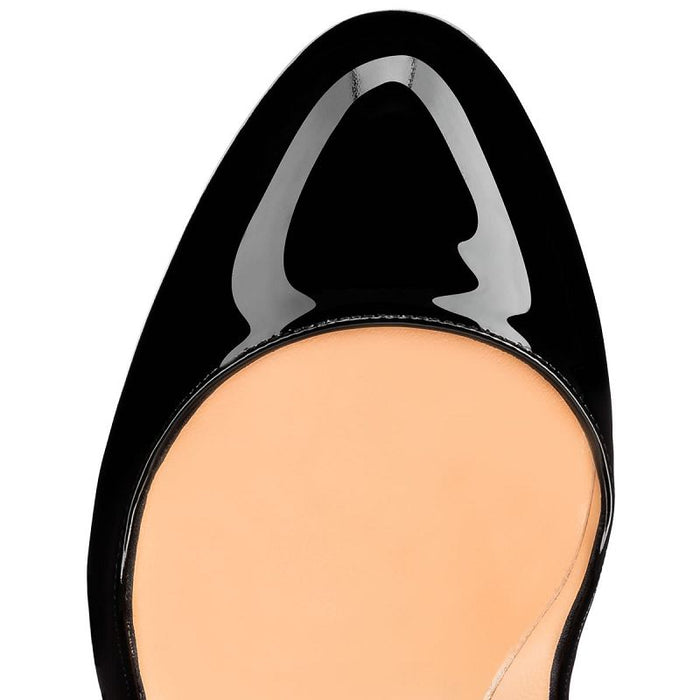 Women's round toe high heel shoes featuring a sleek black patent finish and elegant design
