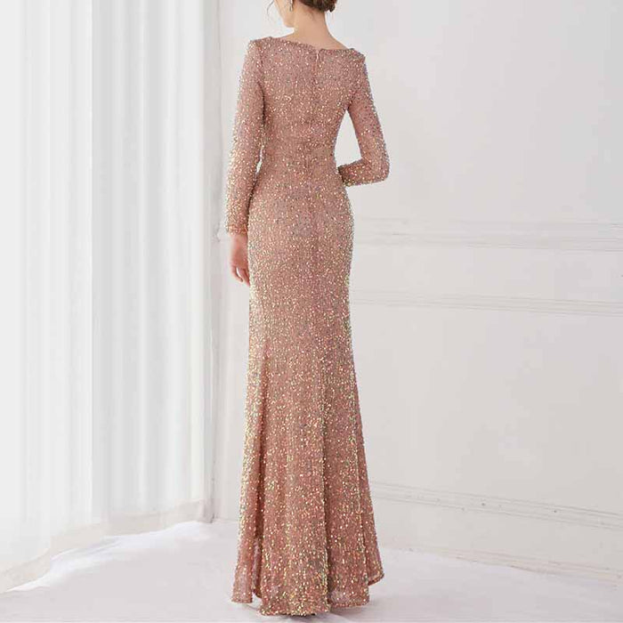 Women's Sexy Long Sleeve V Neck Wrap Side Split Bodycon Cocktail Party Maxi Dress S-4XL