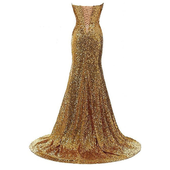 Women's Sleeveless Sequins Tulle Evening Dress