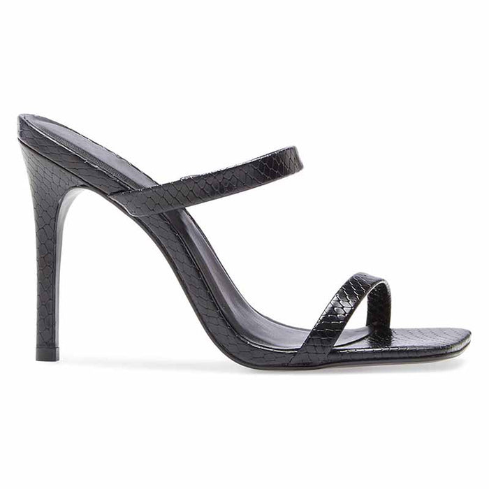 Women's Square toe Sandals Strappy Heels On Black Party Shoes