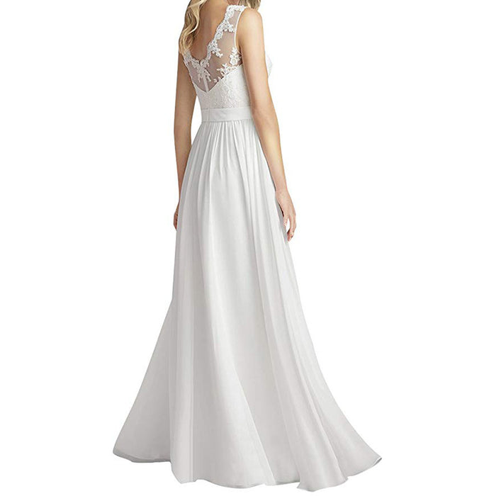 Women's Wedding Dresses Lace V Neck Sleeveless Plus Size Ball Bride Gowns