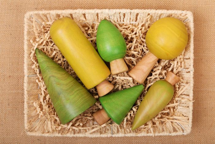 Wooden Tree Toys Set | Forest Trees | Green and Yellow - Bombay Toy Company
