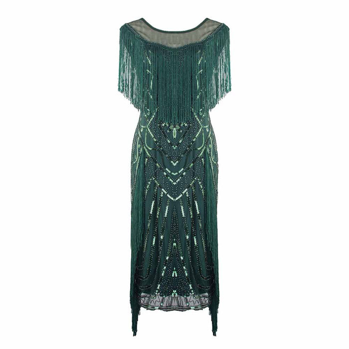 1920s Gatsby Dress Long Fringe Flapper Dress 20s Sequins Beaded Dress