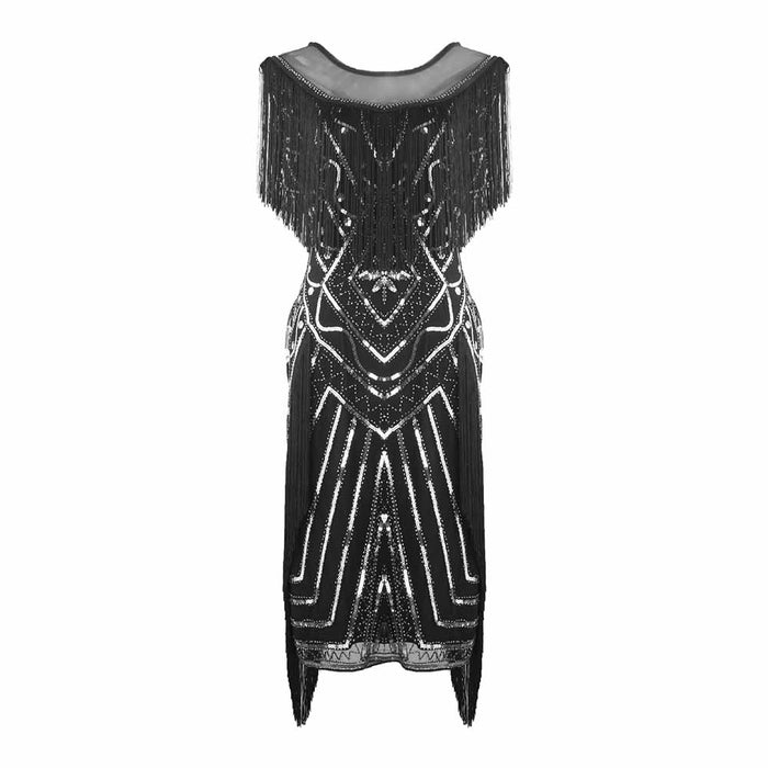 1920s Gatsby Dress Long Fringe Flapper Dress 20s Sequins Beaded Dress