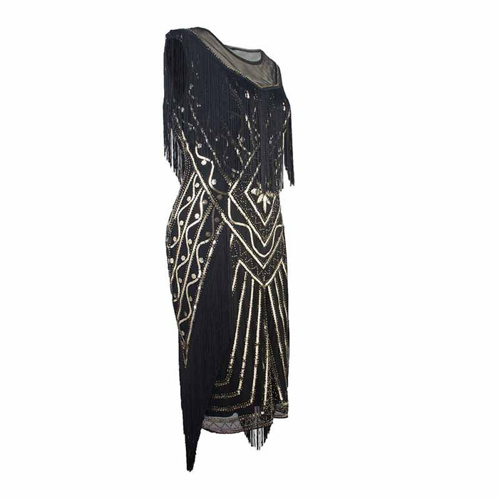 1920s Gatsby Dress Long Fringe Flapper Dress 20s Sequins Beaded Dress