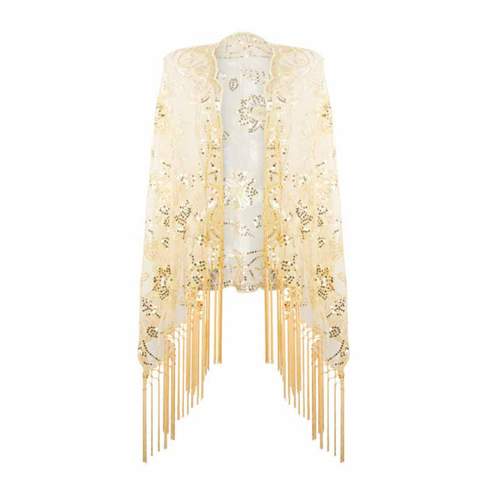 1920s Sequin Beaded Shawl Wraps Fringed Evening Cape Scarf for Wedding