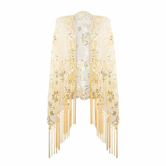 1920s Sequin Beaded Shawl Wraps Fringed Evening Cape Scarf for Wedding