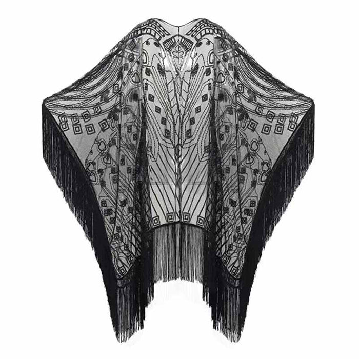 1920s Sequin Beaded Shawl Wraps Fringed Evening Cape Scarf for Wedding