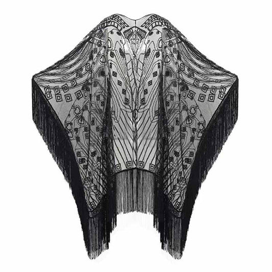 1920s Sequin Beaded Shawl Wraps Fringed Evening Cape Scarf for Wedding