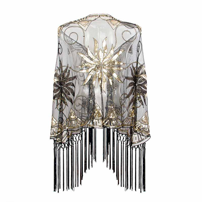 1920s Sequin Beaded Shawl Wraps Fringed Evening Cape Scarf for Wedding