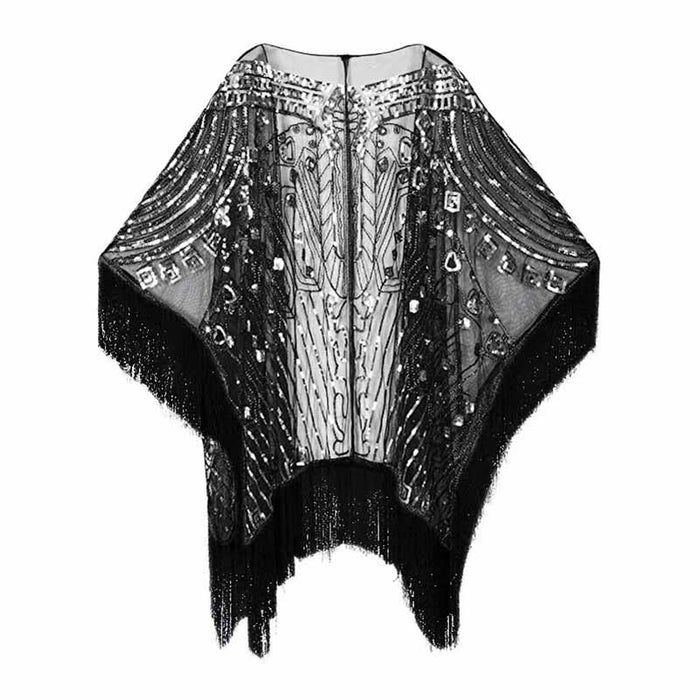 1920s Sequin Beaded Shawl Wraps Fringed Evening Cape Scarf for Wedding