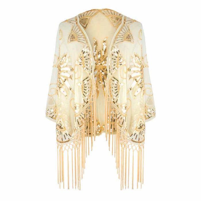 1920s Sequin Beaded Shawl Wraps Fringed Evening Cape Scarf for Wedding