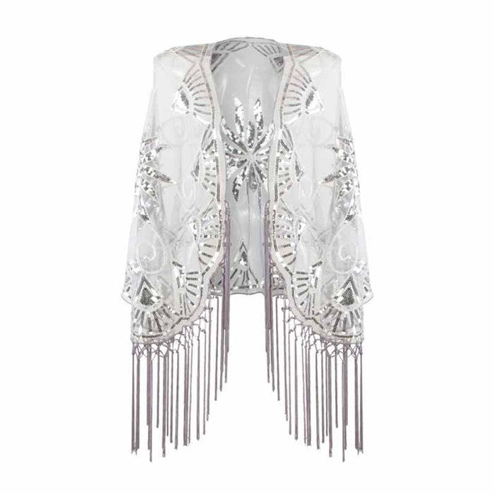 1920s Sequin Beaded Shawl Wraps Fringed Evening Cape Scarf for Wedding